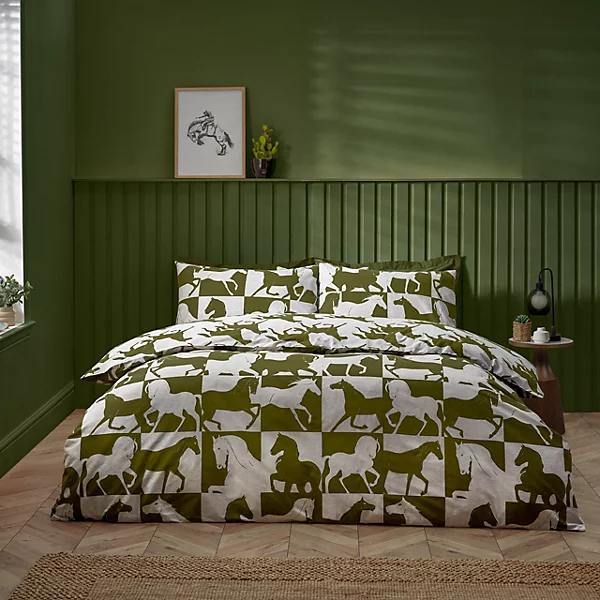 Herve Reversible Olive Super King Size Duvet Set