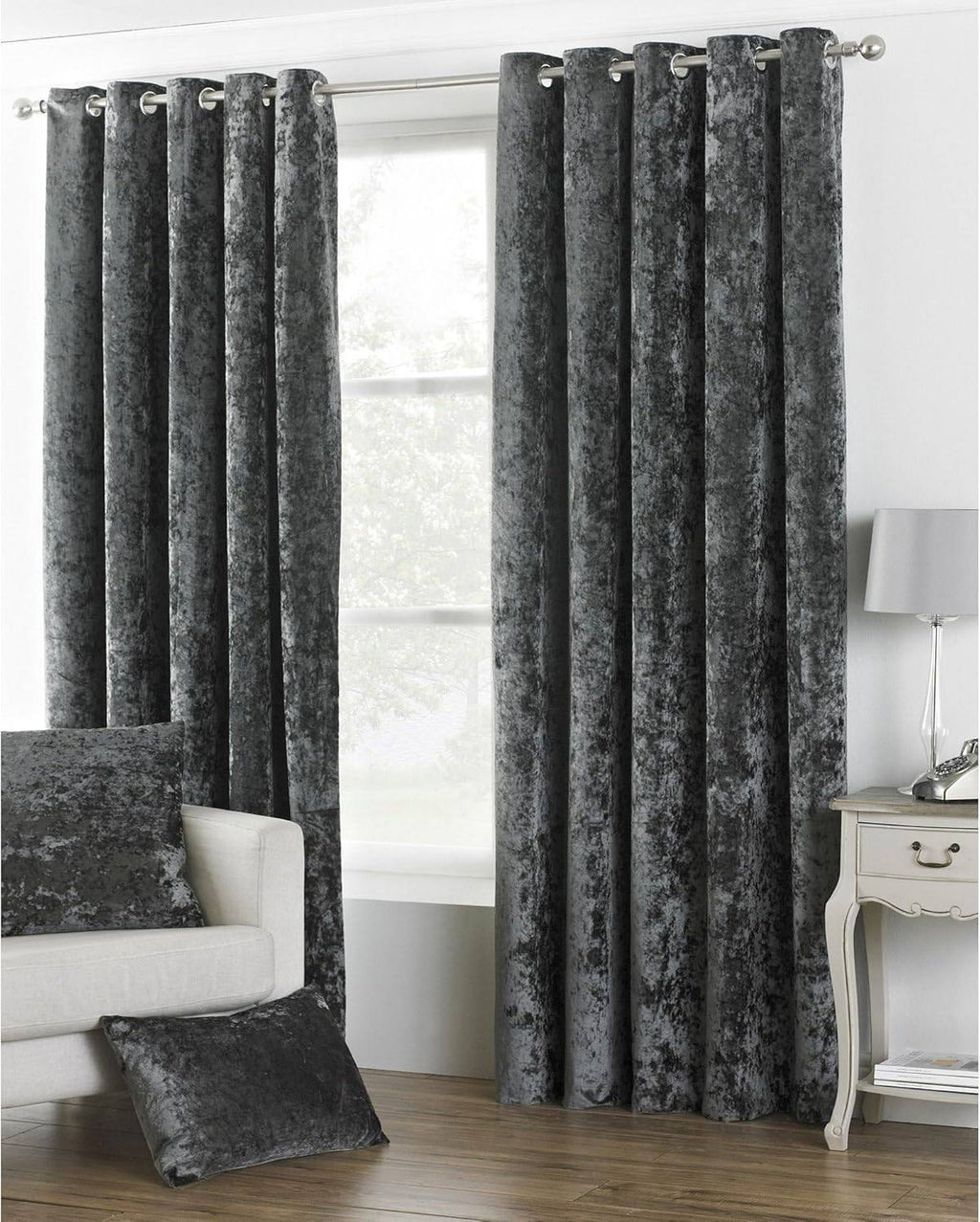 Paoletti Verona Eyelet Curtains 66"W x 90"L, Pewter Grey