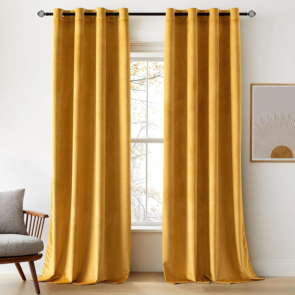 Vibrant Mustard Yellow velvet Curtains 46"W x 90"L x 2 panels