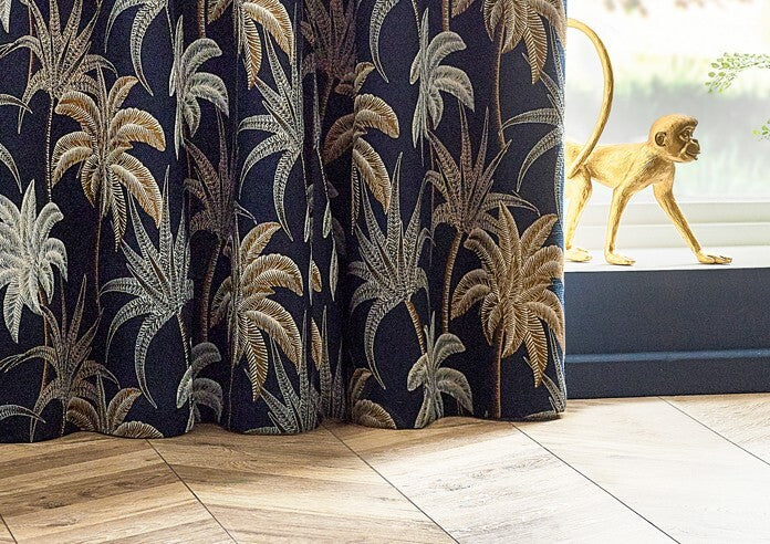 Wylder Galapagos Jacquard Navy Eyelet Curtains  Multi W46xL72 inches