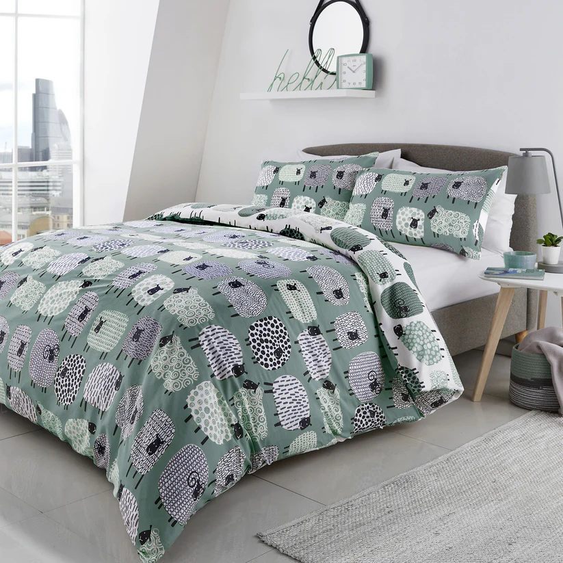 Dotty Sheep Duvet Cover Set in Duck Egg Double