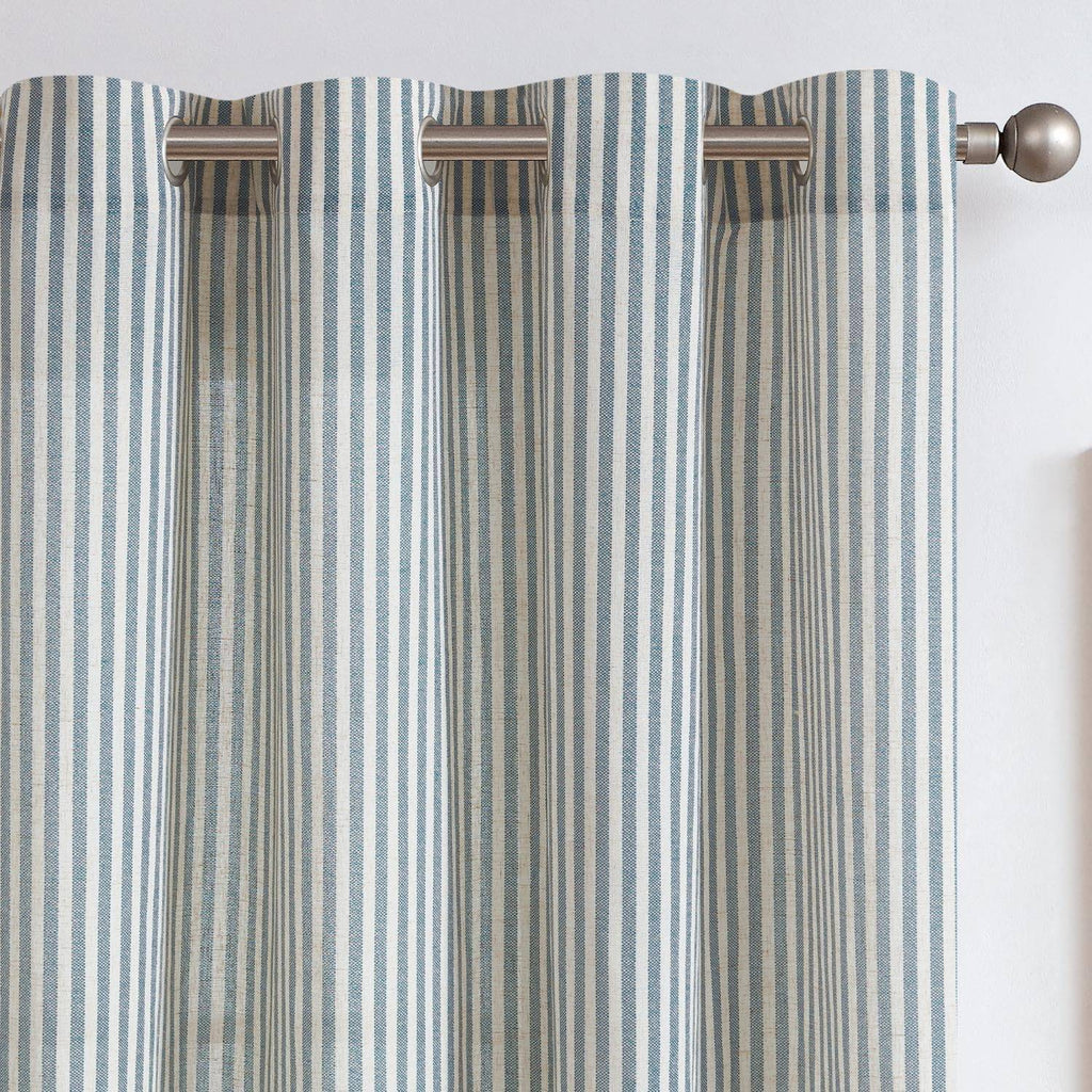 Linen Blend blue stripe Curtains 50Wx72L inches x 2