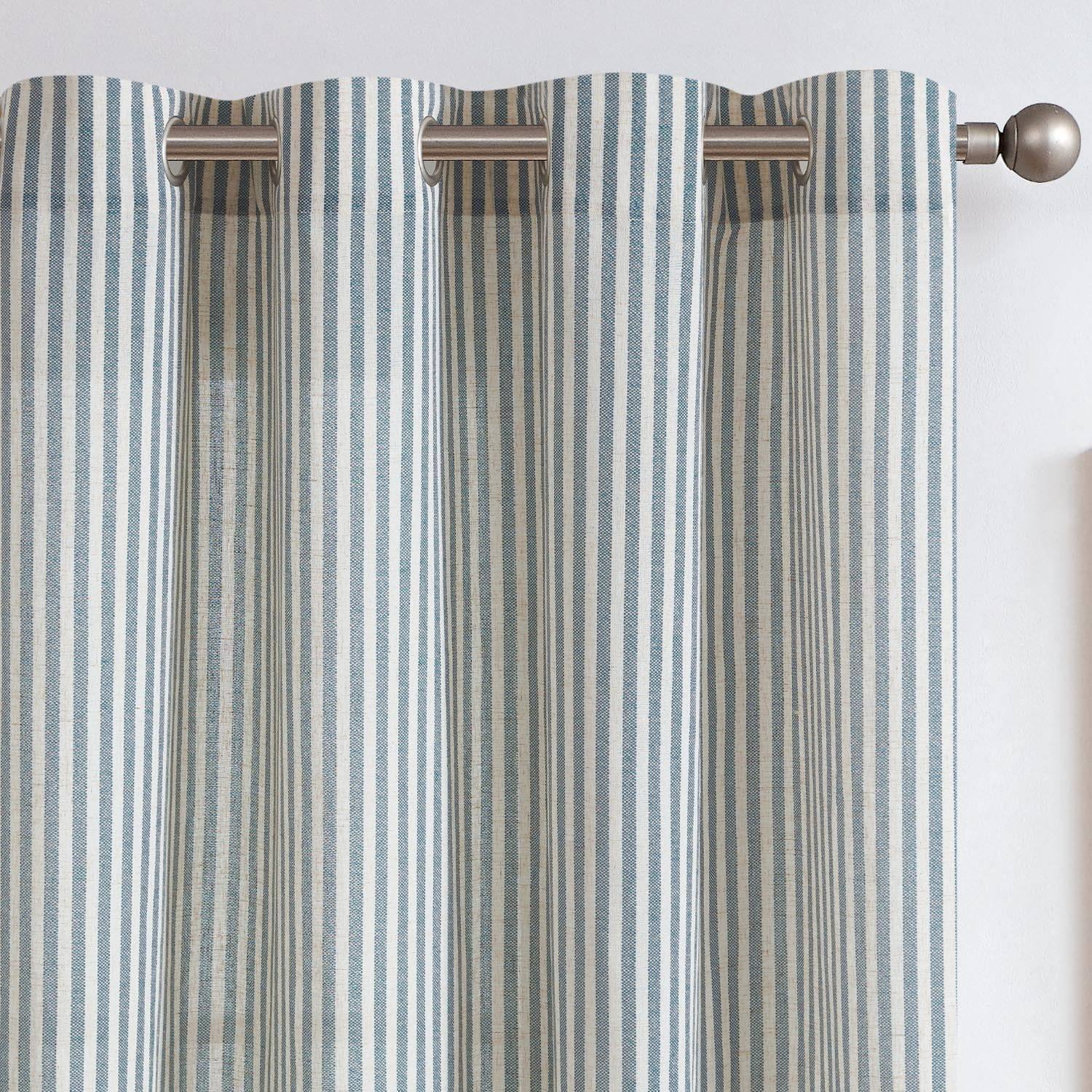 Linen Blend blue stripe Curtains 50Wx72L inches x 2