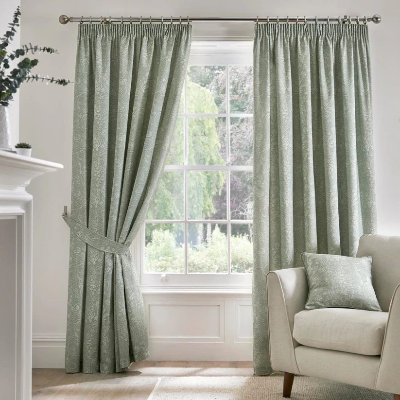 Aveline Pencil Pleat Curtains in Green W 66 x L 54 inches