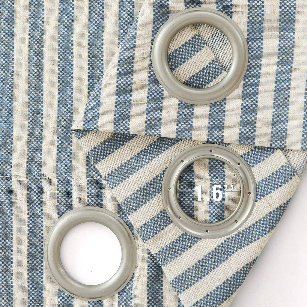 Linen Blend blue stripe Curtains 50Wx72L inches x 2