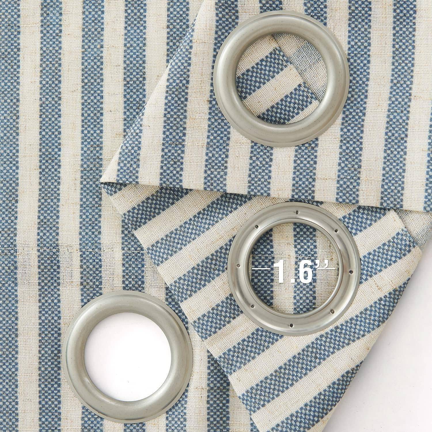 Linen Blend blue stripe Curtains 50Wx72L inches x 2
