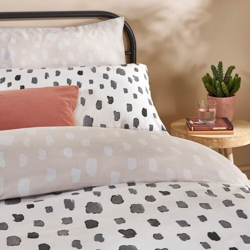 Printed Soft Touch Duvet Cover Set Linen/Charcoal - Double