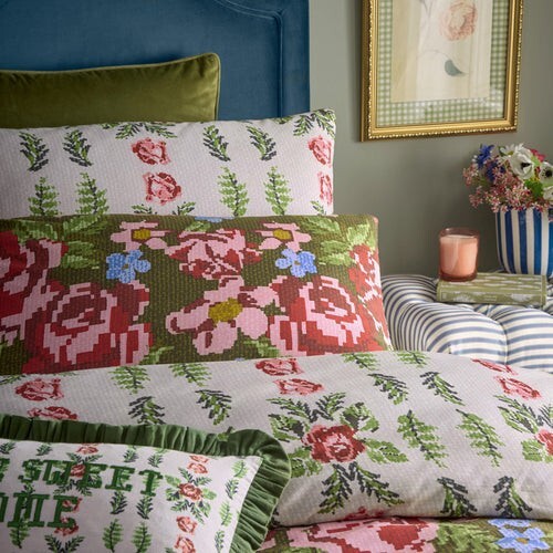 Feeoni Cottage Floral Duvet Cover Set Willow Green - Double set