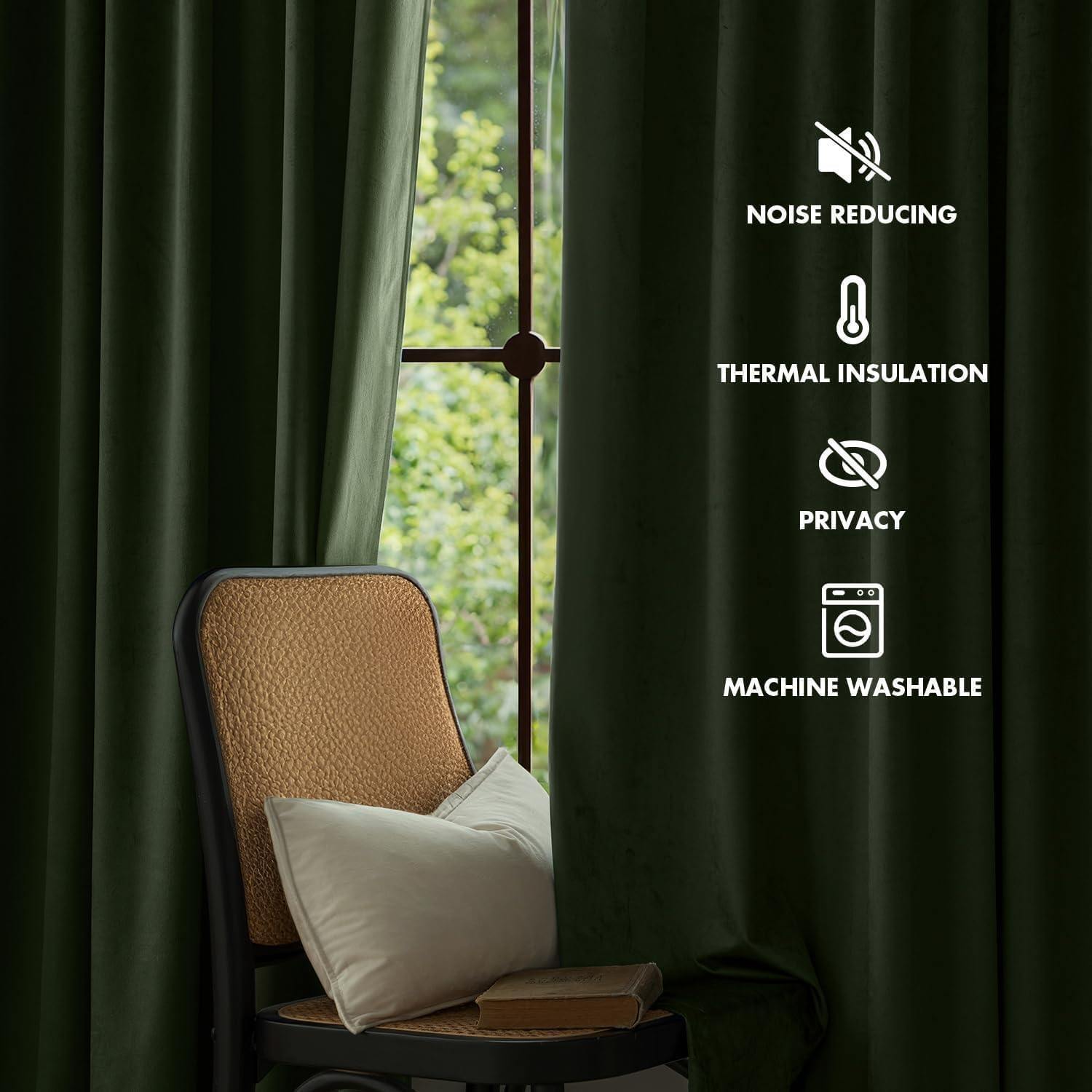 Gorgeous Velvet Olive Green Curtains 66Wx54L x 2 panels
