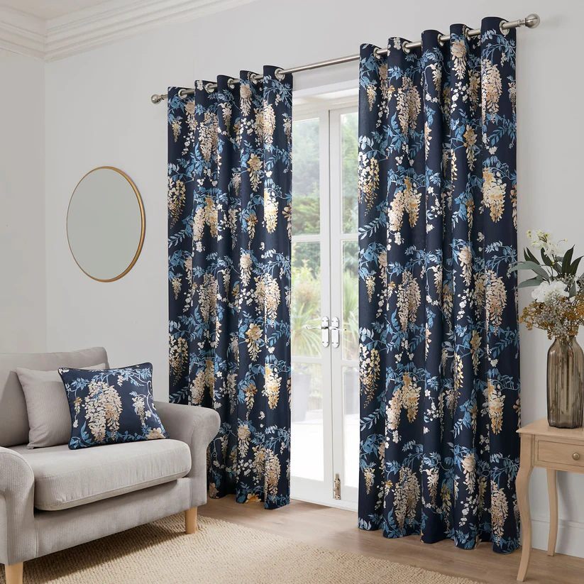 Wisteria Eyelet Curtains in Navy 66" Width x 90" Drop (168 x 229cm)