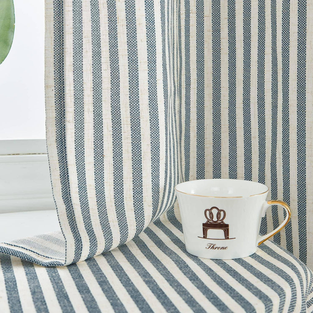 Linen Blend blue stripe Curtains 50Wx72L inches x 2