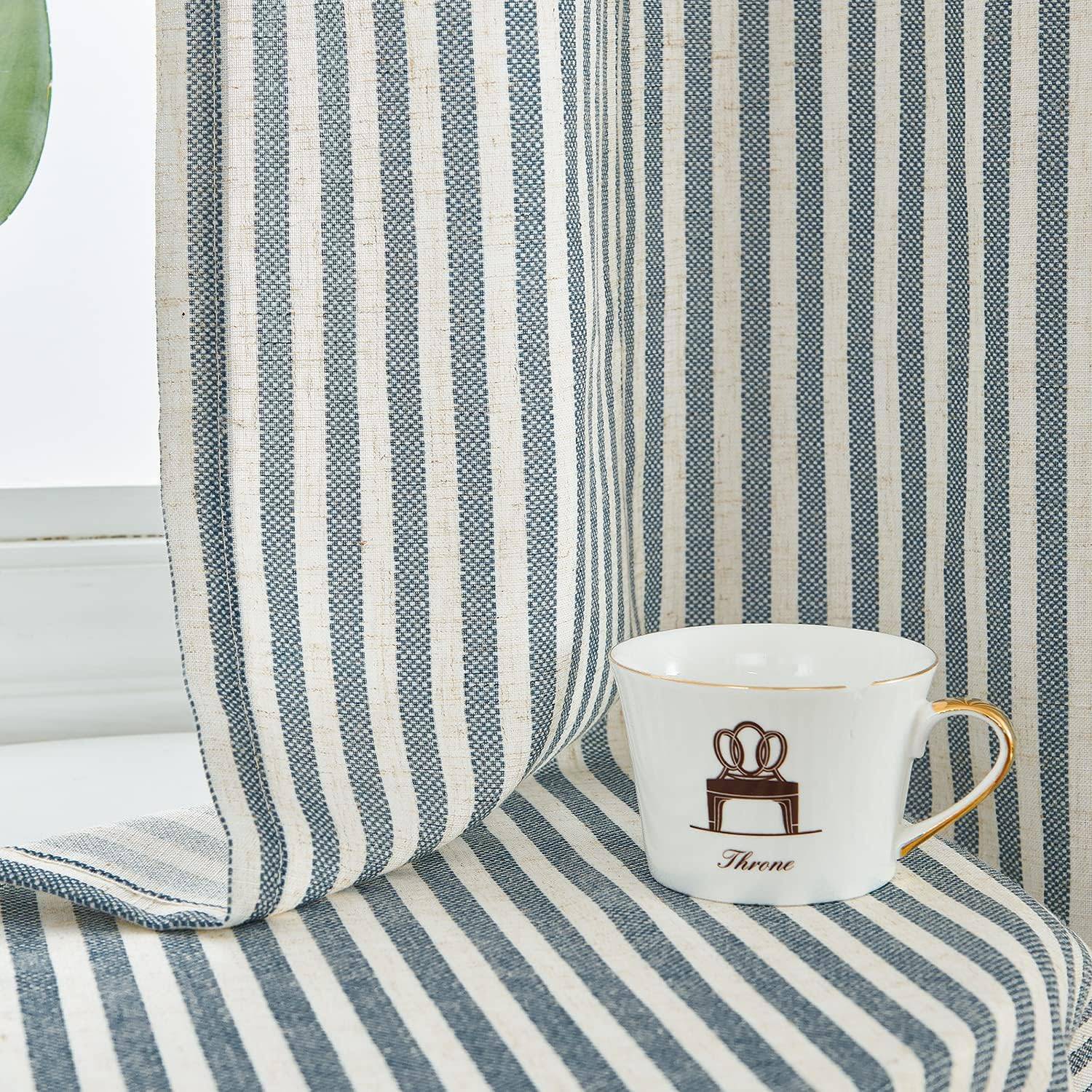 Linen Blend blue stripe Curtains 50Wx72L inches x 2