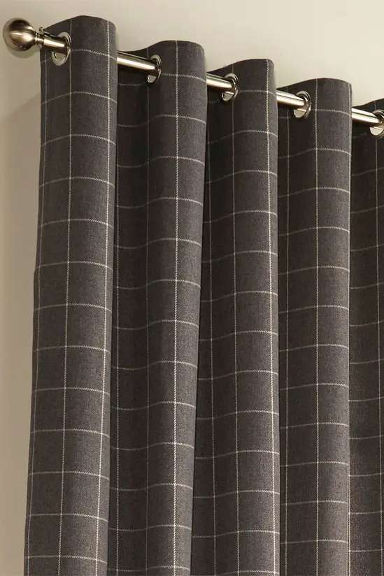 Ellis Check Woollen woven Eyelet Curtain Pair W66xL72 inches
