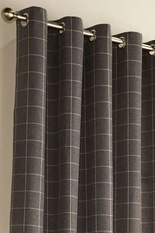 Ellis Check Woollen woven Eyelet Curtain Pair W66xL72 inches