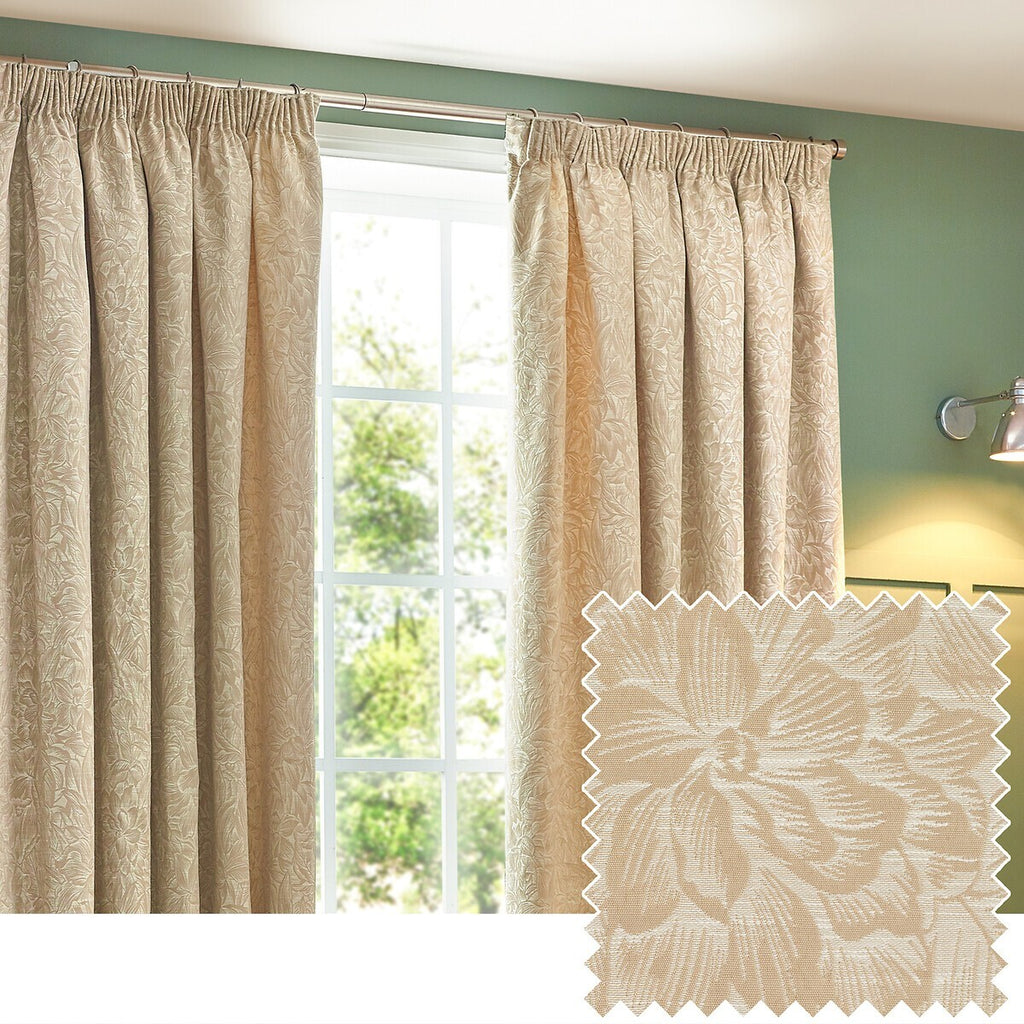 Grantley Jacquard Pencil Pleat Curtains Natural 66Wx 90L inches