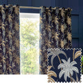 Wylder Galapagos Jacquard Navy Eyelet Curtains  Multi W46xL72 inches