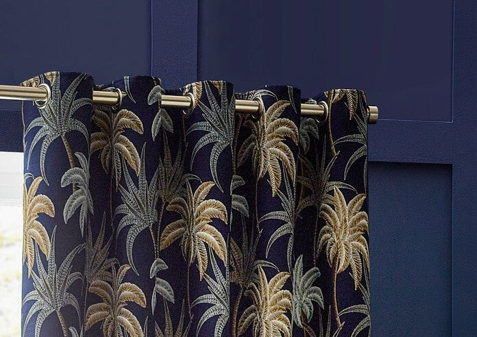 Wylder Galapagos Jacquard Navy Eyelet Curtains  Multi W46xL72 inches