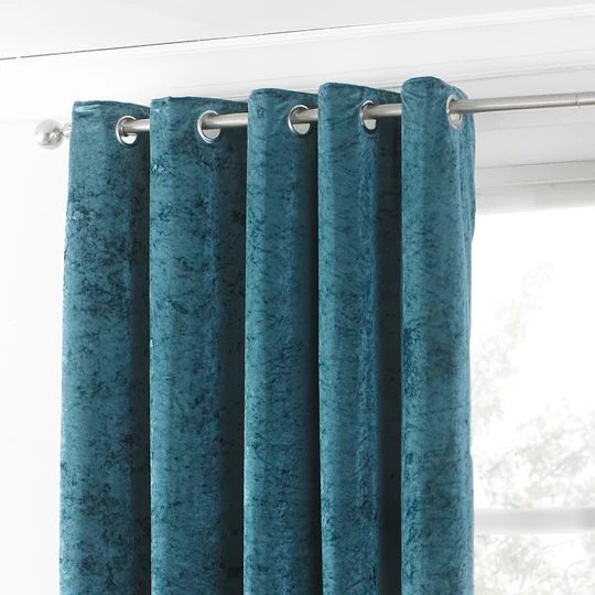 Verona Fully Lined Crushed Velvet Eyelet Curtains Teal 66Wx 108L inches