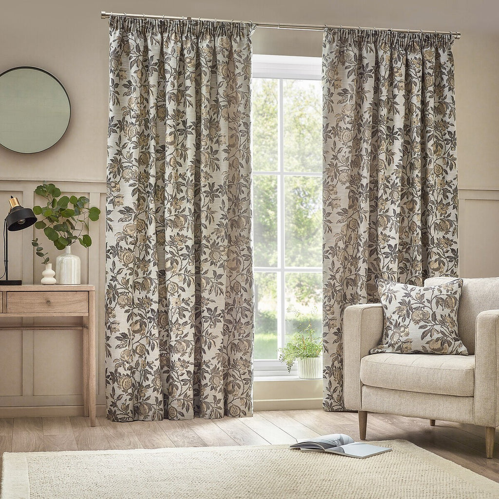 Pomegranate Floral Jacquard Pencil Pleat Curtains 46"Wx 72"L