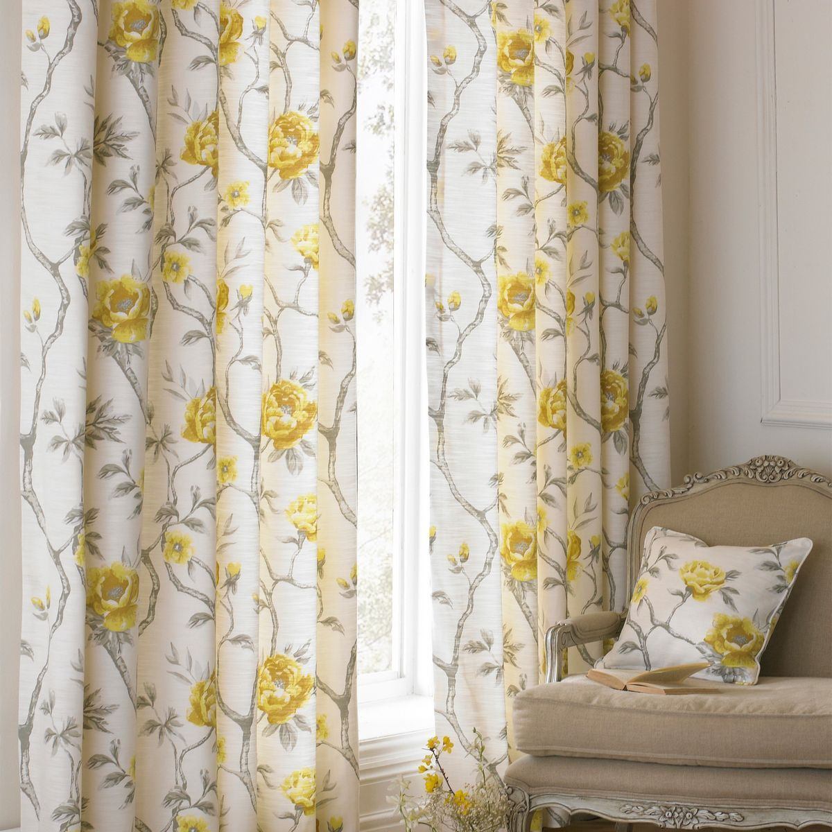 Rosemoor Ochre Eyelet Lined Curtains 66W x 90L inches