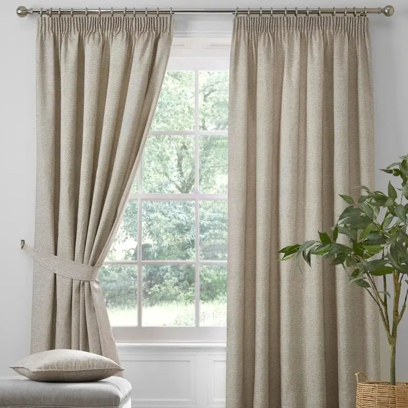 Pembrey Natural Blackout Thermal Pencil Pleat Curtains Dreams and Drapes
