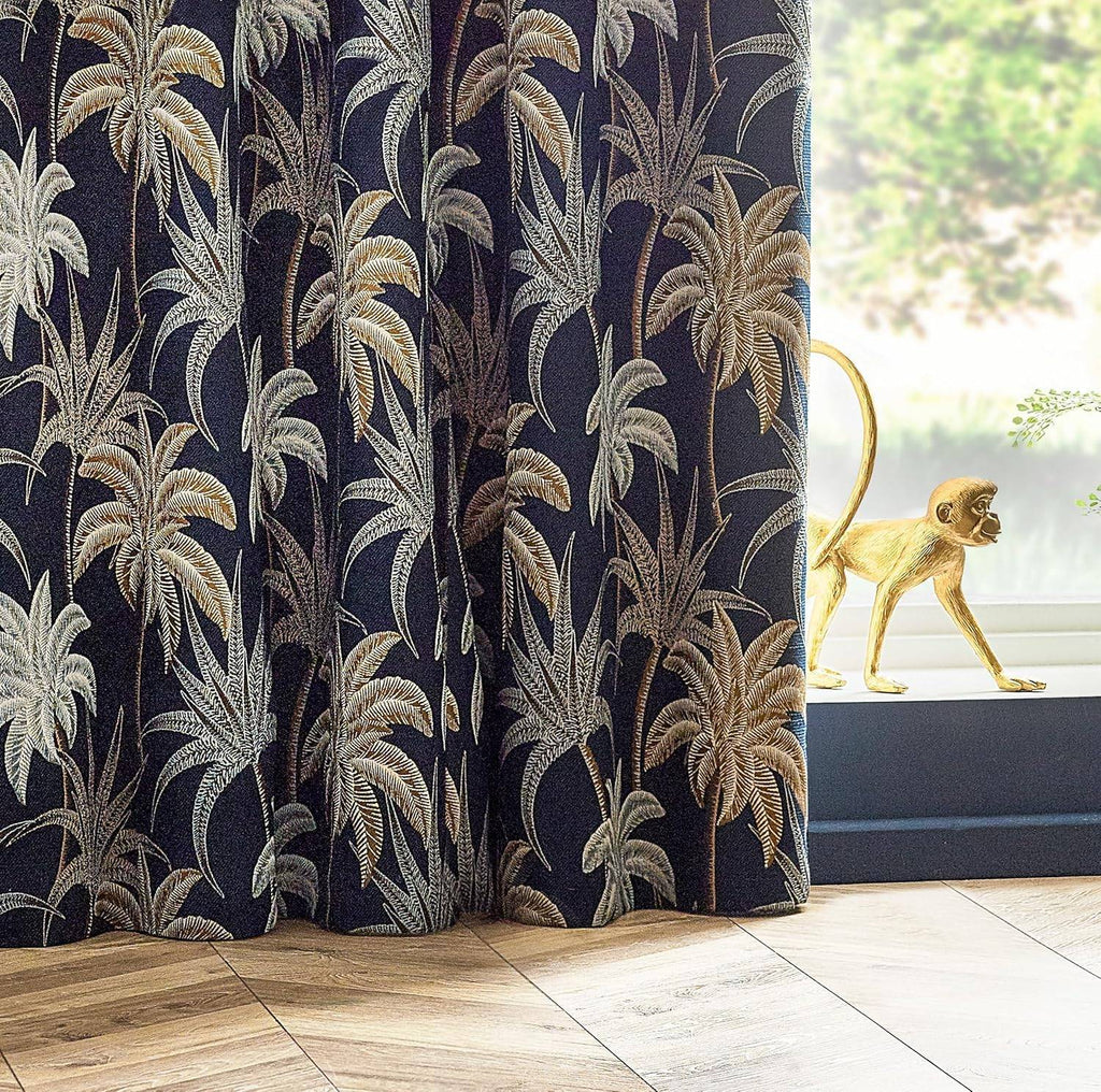Wylder Galapagos Jacquard Navy Eyelet Curtains  Multi W46xL72 inches