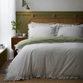 Frilled Embroidered Bow Stripe Duvet Cover Set in Green- King size