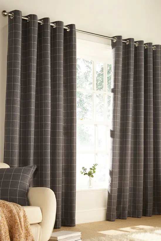 Ellis Check Woollen woven Eyelet Curtain Pair W66xL72 inches