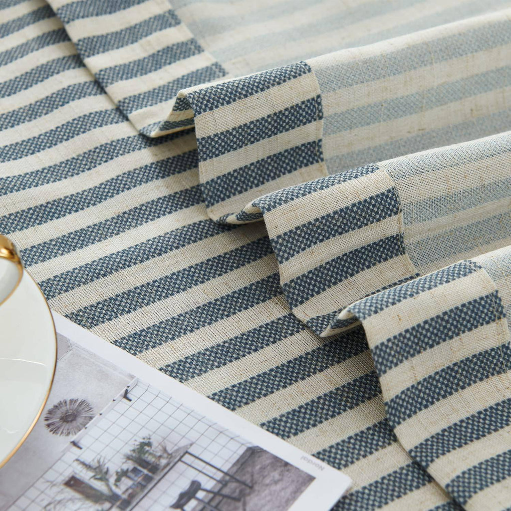 Linen Blend blue stripe Curtains 50Wx72L inches x 2