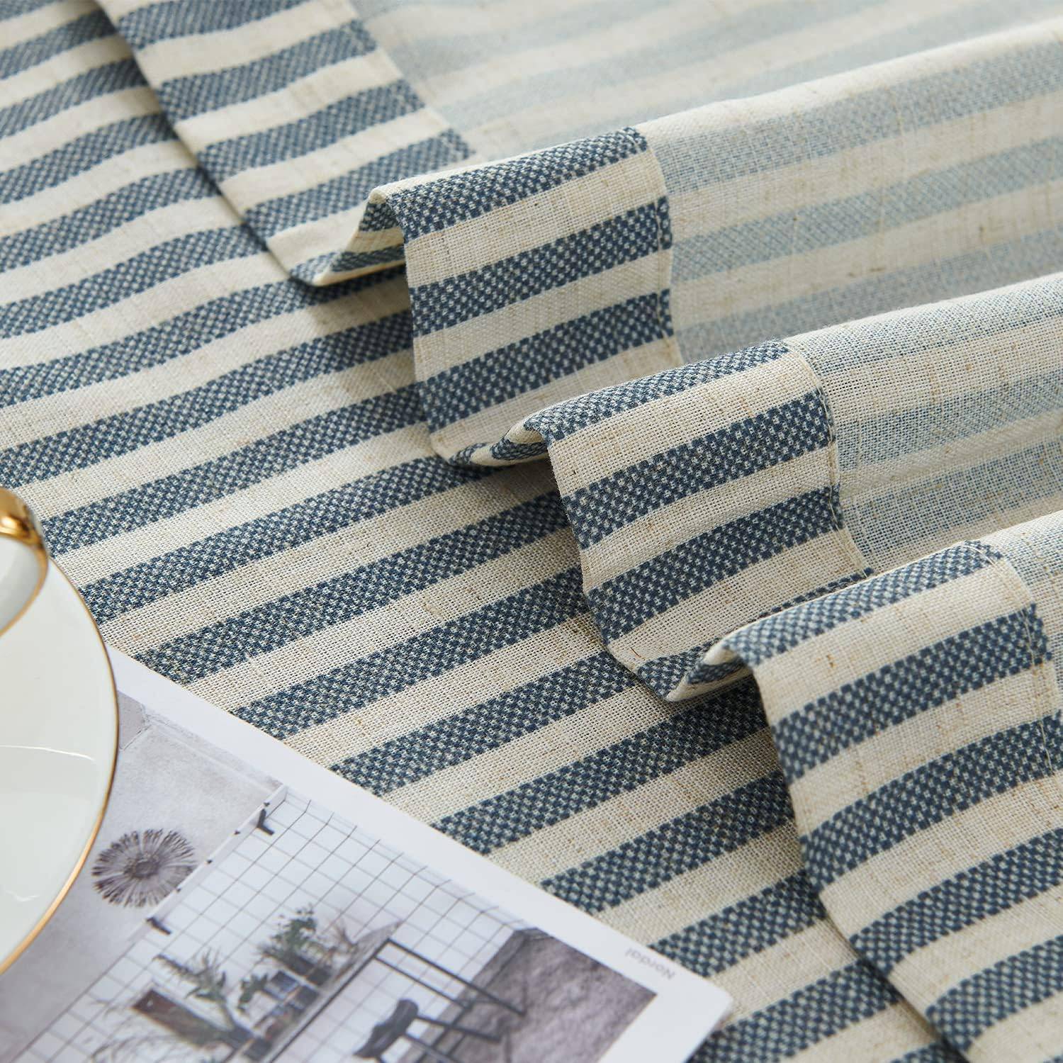Linen Blend blue stripe Curtains 50Wx72L inches x 2