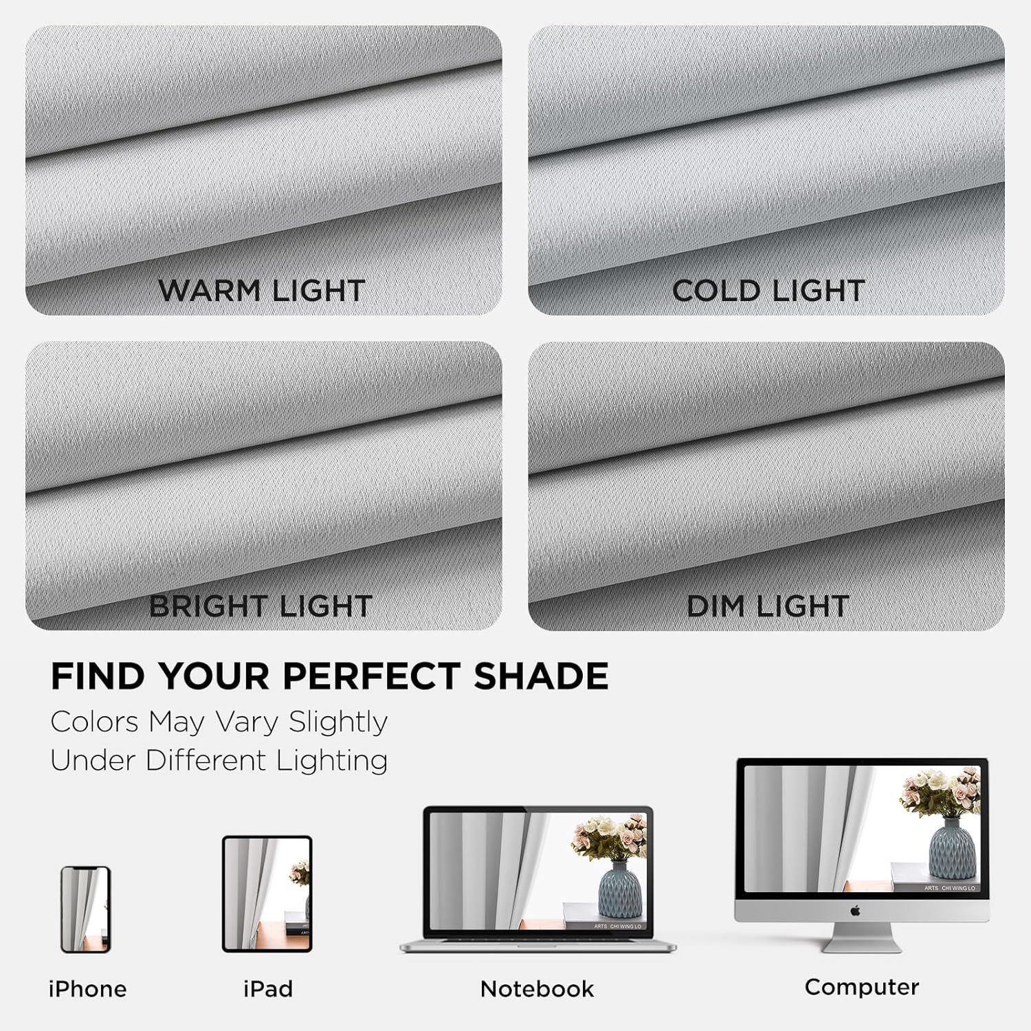 Joydeco Blackout Curtains for Bedroom 52W x 54L Inch, , 2 Panels - Greyish White