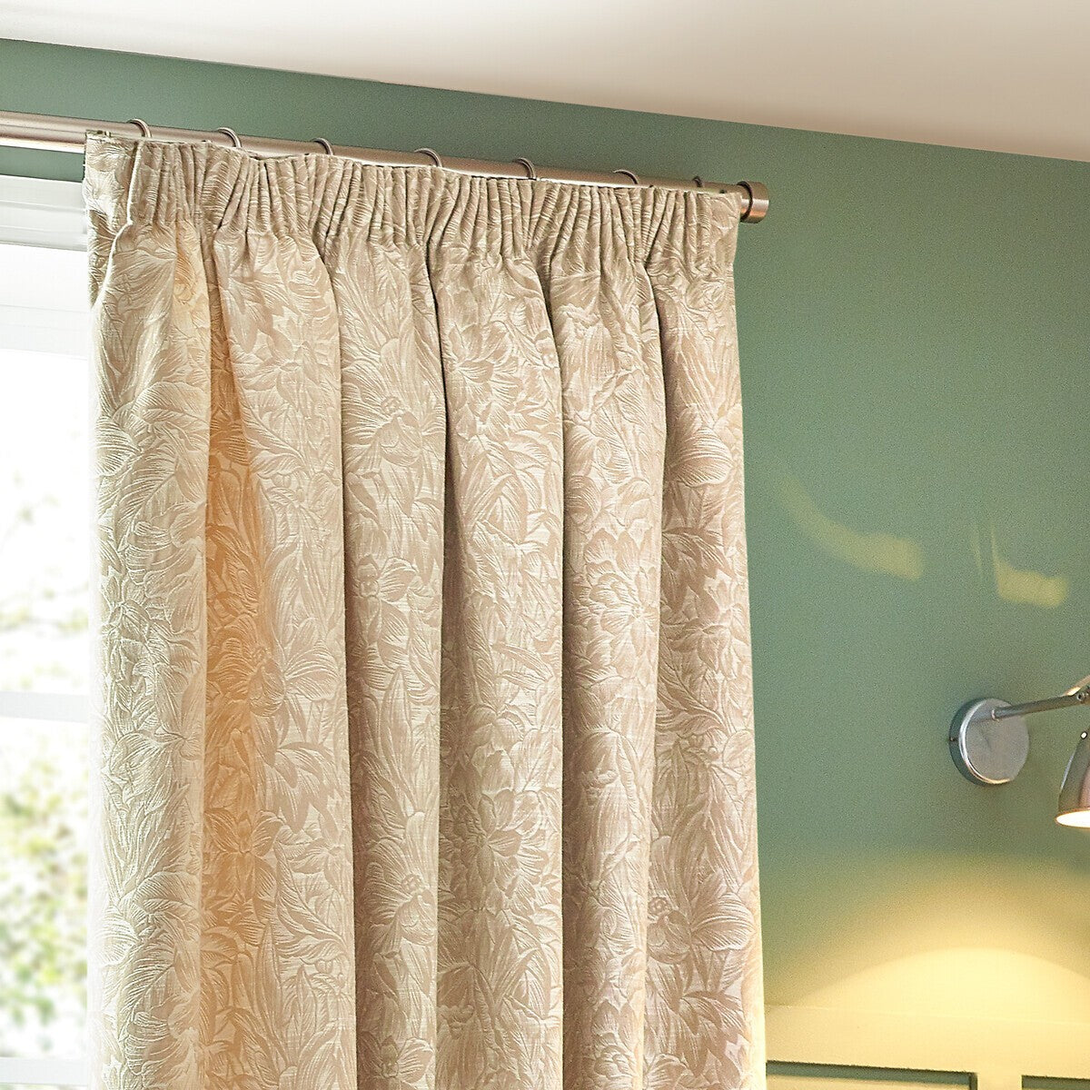 Grantley Jacquard Pencil Pleat Curtains Natural 66Wx 90L inches