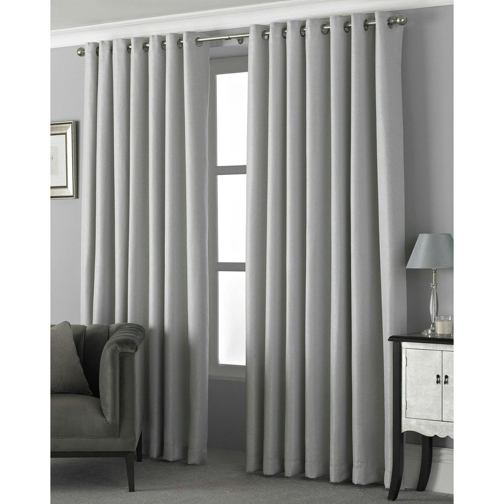 Luxurious Paoletti Pendleton eyelet curtains 90"Wx90"L-Silver
