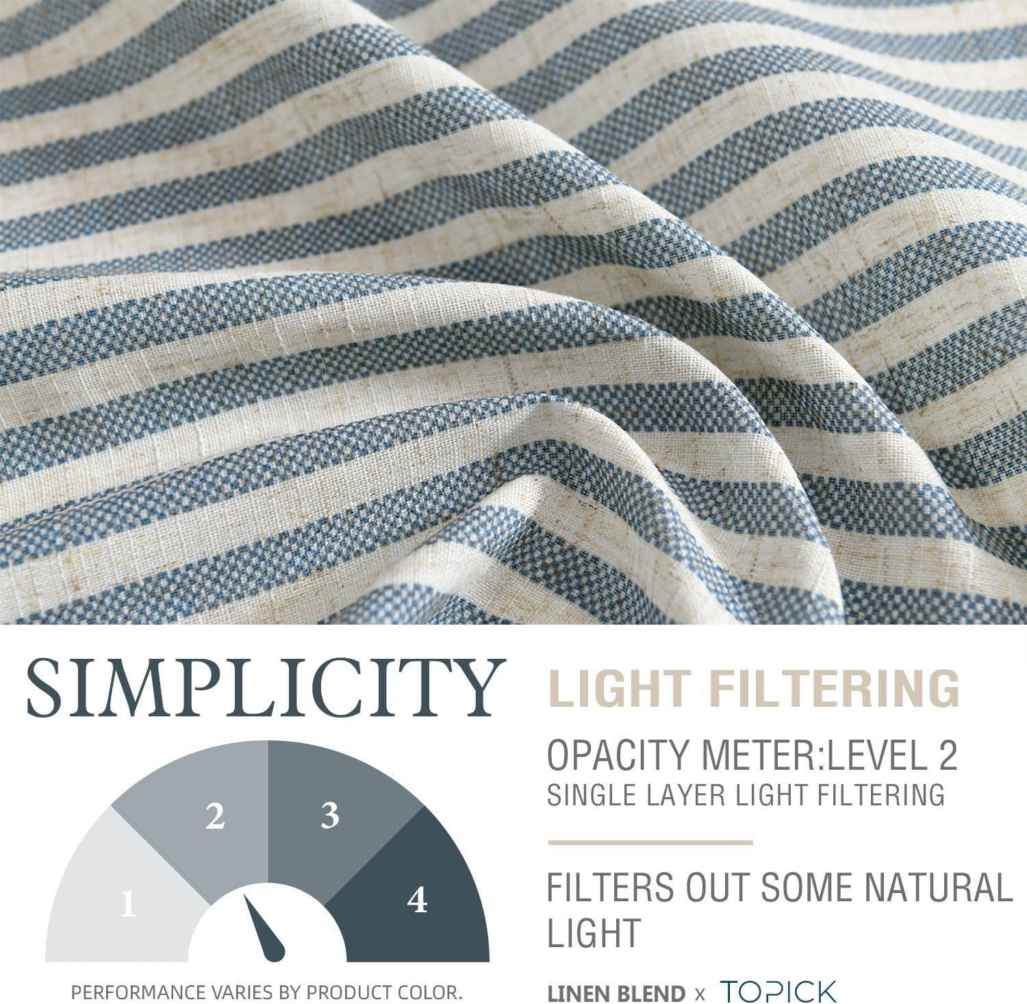 Linen Blend blue stripe Curtains 50Wx72L inches x 2