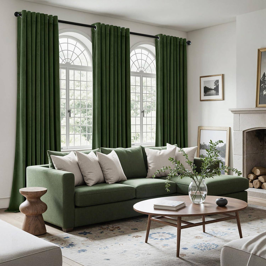 Gorgeous Velvet Olive Green Curtains 66Wx54L x 2 panels