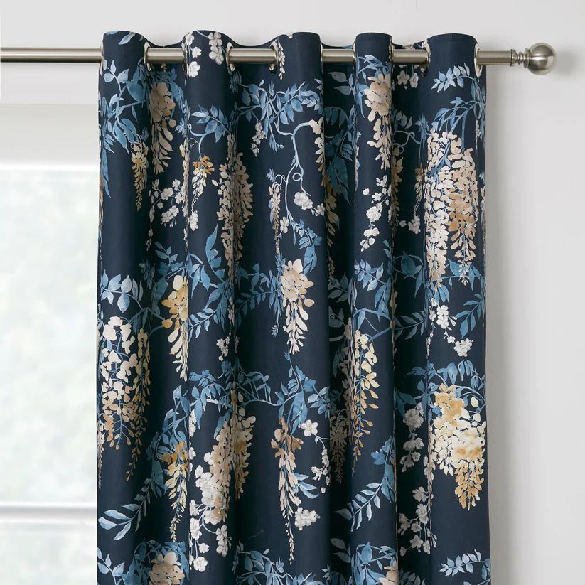 Wisteria Eyelet Curtains in Navy 66" Width x 90" Drop (168 x 229cm)