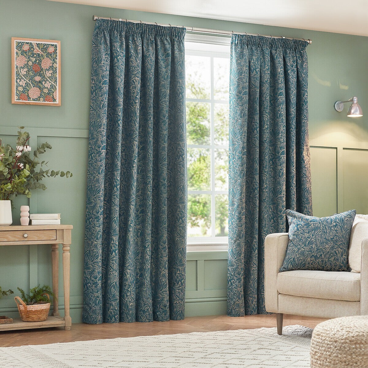 Wylder Grantley Jacquard Pencil Pleat Curtains In Wedgewood 46Wx72L inches