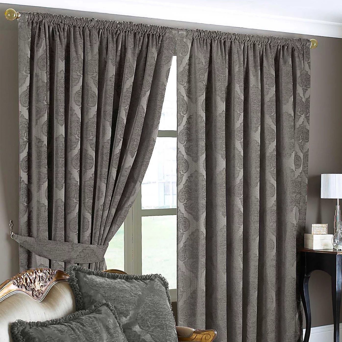 Premium Winchester Jacquard  Pencil Pleat Curtains Mocha 66"Wx90"L
