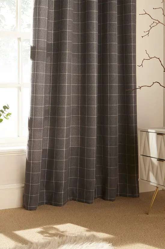 Ellis Check Woollen woven Eyelet Curtain Pair W66xL72 inches
