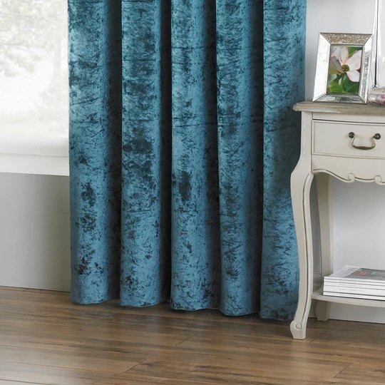 Verona Fully Lined Crushed Velvet Eyelet Curtains Teal 66Wx 108L inches