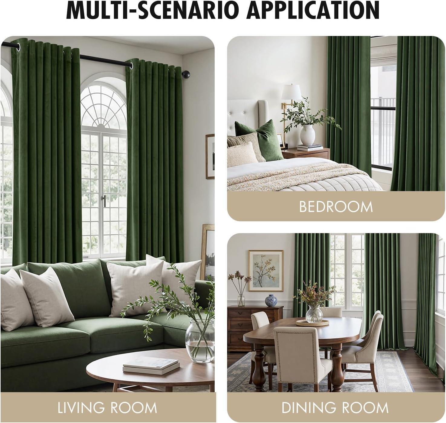 Gorgeous Velvet Olive Green Curtains 66Wx54L x 2 panels