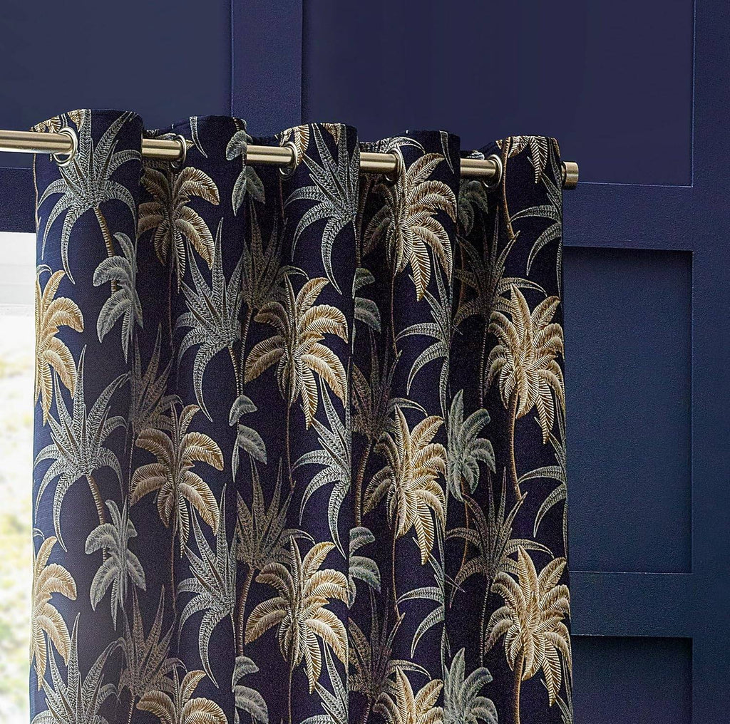 Wylder Galapagos Jacquard Navy Eyelet Curtains  Multi W46xL72 inches