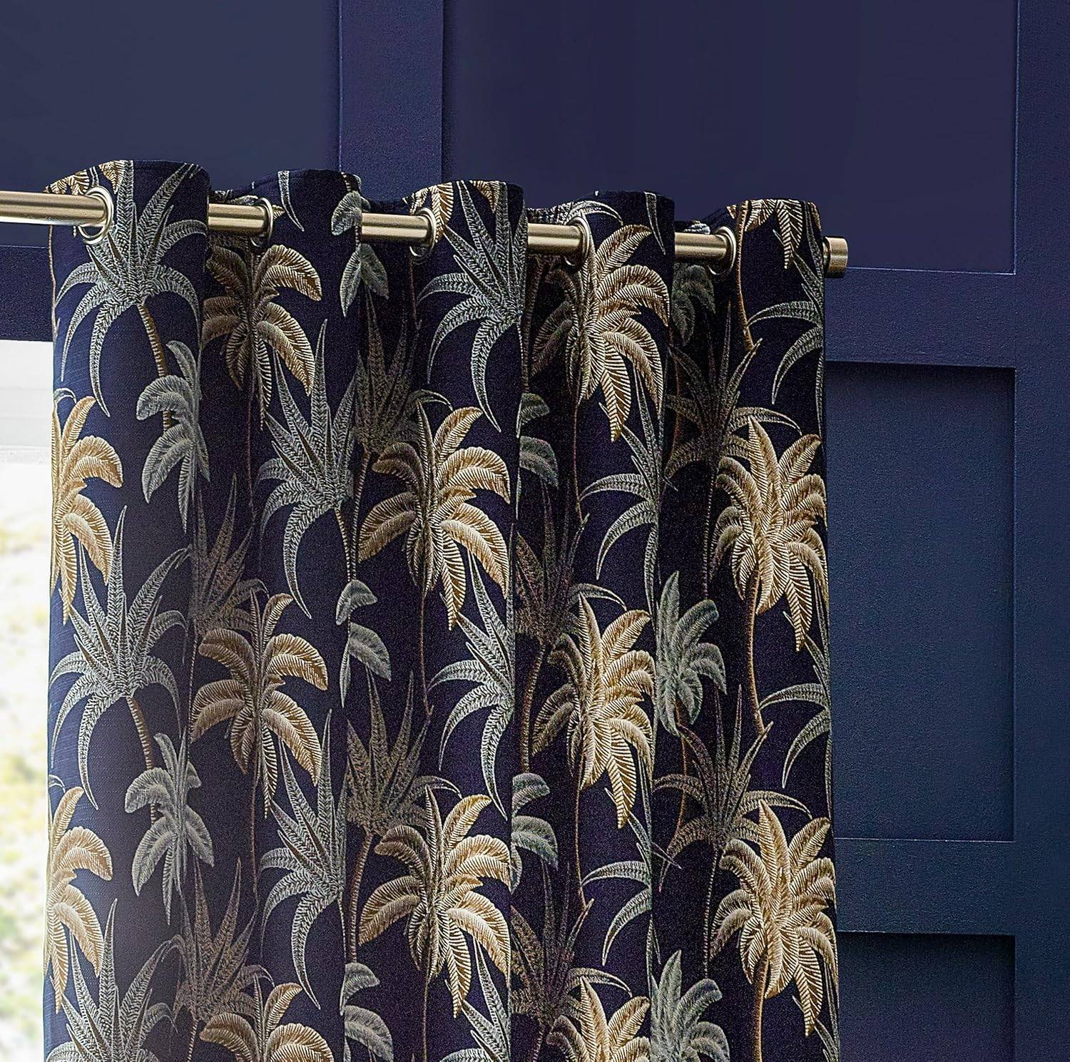 Wylder Galapagos Jacquard Navy Eyelet Curtains  Multi W46xL72 inches