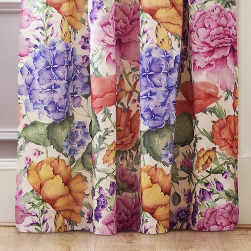 Idalia Fully Lined Cotton Printed Pencil Pleat Curtains Fuchsia 46"Wx72"L