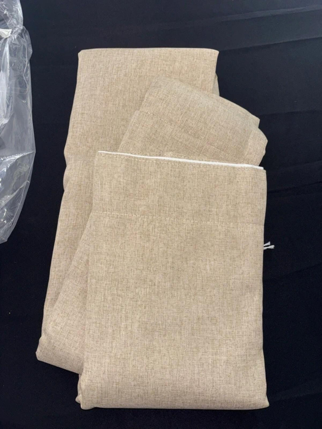 Faux Linen pencil pleat Curtains in Beige W52 x L63 Inch Two Panels 💯 Blackout