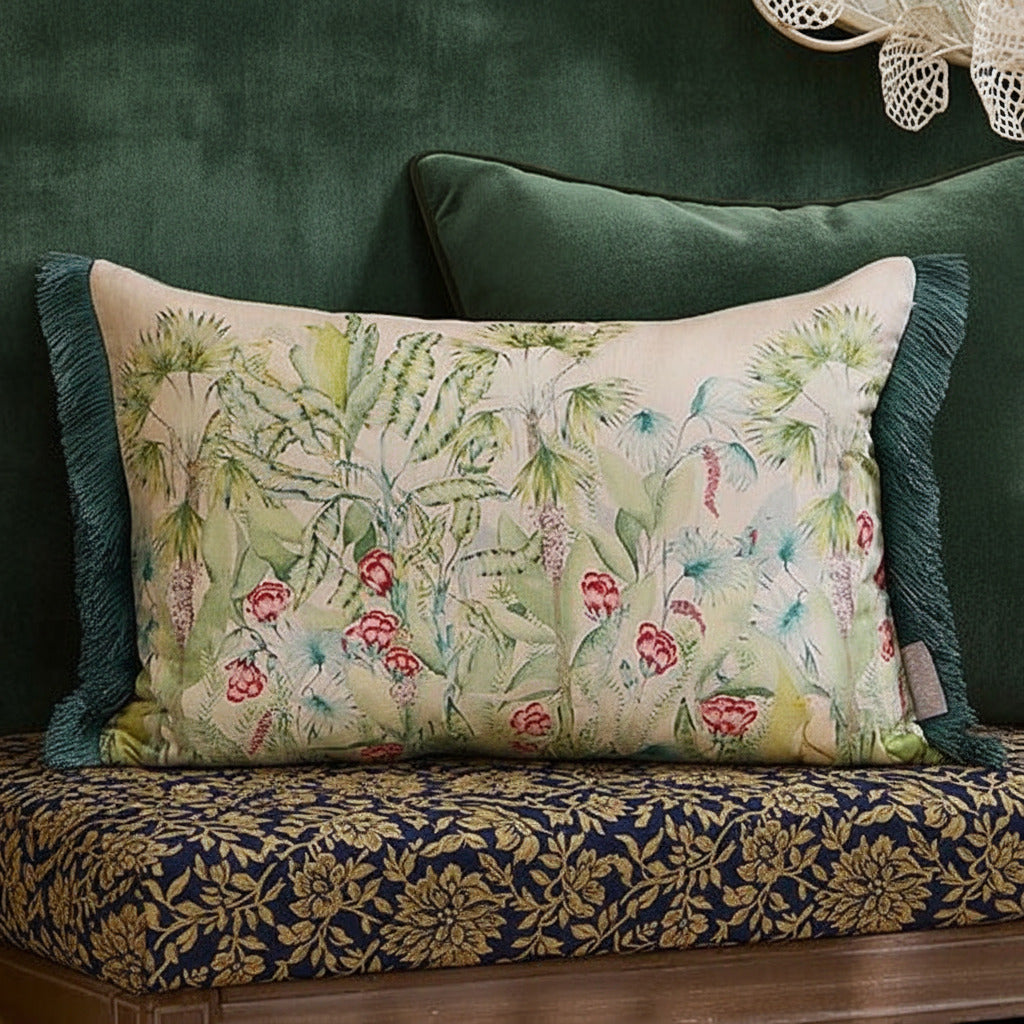 Voyage Mangrove Printed Velvet  Cushion cover, Green, 40cm x 60cm
