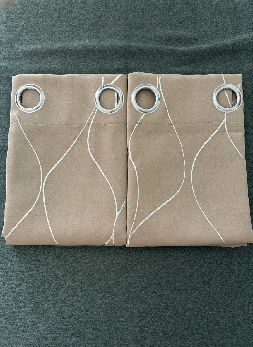 Blackout Taupe and diver detail Curtains  W52 x L54 One Pair