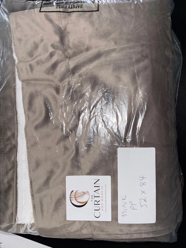 Mink Velvet Pencil pleat Curtains 52Wx84L inches x 2 panels