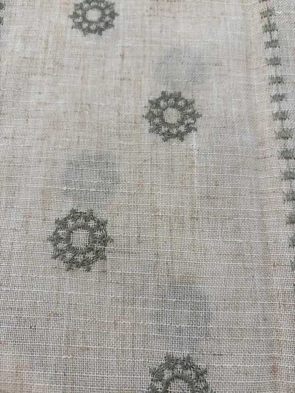 Floral Embroidery Linen Blend  Curtains Pencil Pleat 50Wx54L  sage Green