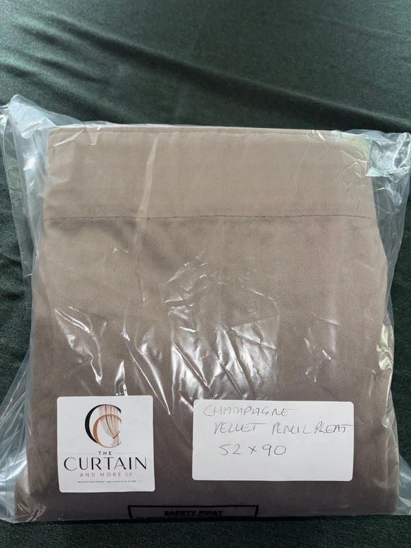 Champagne Velvet pencil pleat Curtains 52Wx90L inches x 2 panels